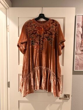 Free People Velvet Floral Zip-Back Tunic in Rust and Orange